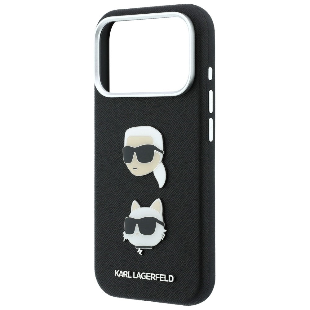 Pouzdro pro Apple iPhone 18 Pro Max / 17 Pro Max, Karl Lagerfeld, Saffiano Crossbody Karl & Choupette Head's Pins Logo, černé