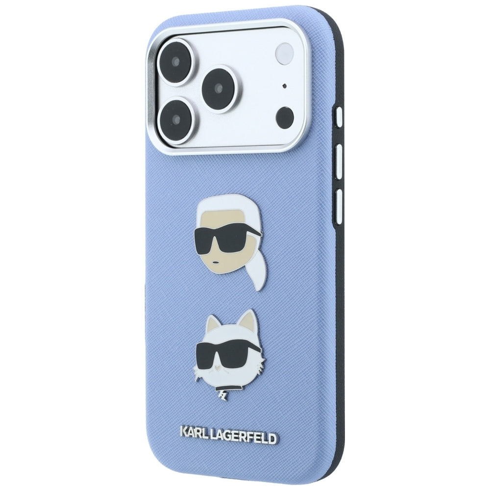 Case for Apple iPhone 18 Pro Max / 17 Pro Max, Karl Lagerfeld, Saffiano with Karl & Choupette Head's Pin and Logo, Blue