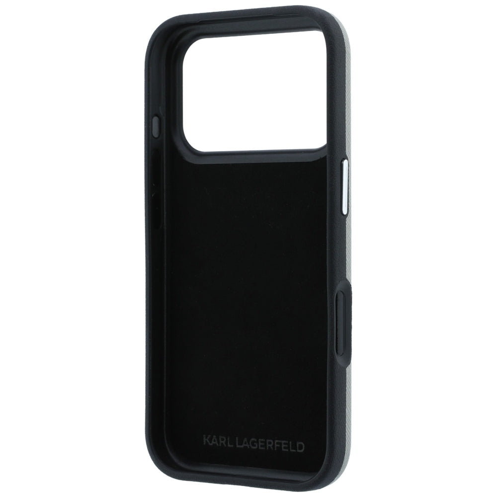 Case for Apple iPhone 18 Pro Max / 17 Pro Max, Karl Lagerfeld, Saffiano with Karl & Choupette Head's Pin and Logo, Gray