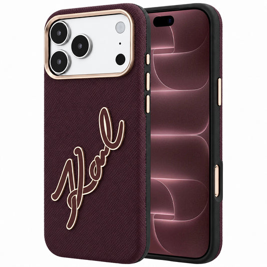 Pouzdro pro Apple iPhone 18 Pro Max / 17 Pro Max, Karl Lagerfeld, hladké velké pryskyřičné logo, vínové
