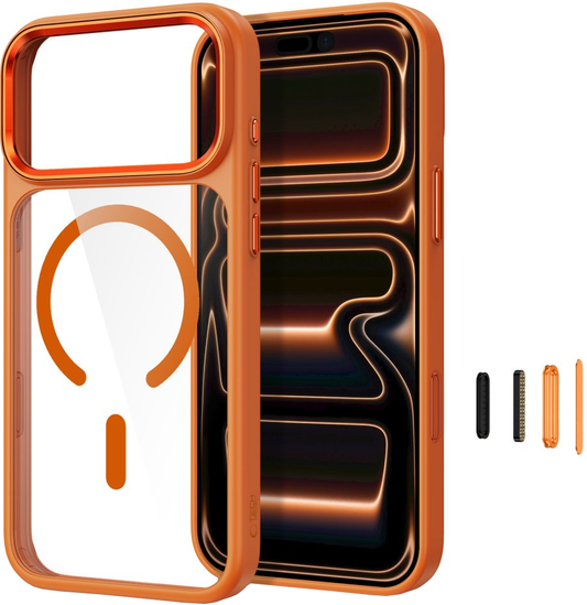 Pouzdro pro Apple iPhone 18 Pro / 17 Pro, Tech-Protect, Magmat CC, Oranžové průhledné