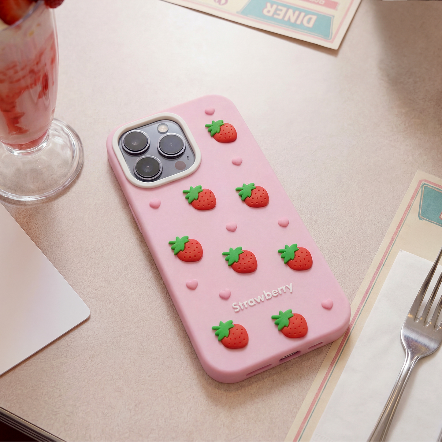 Pouzdro pro Apple iPhone 15 / 14 / 13, OEM, Strawberry, Růžové
