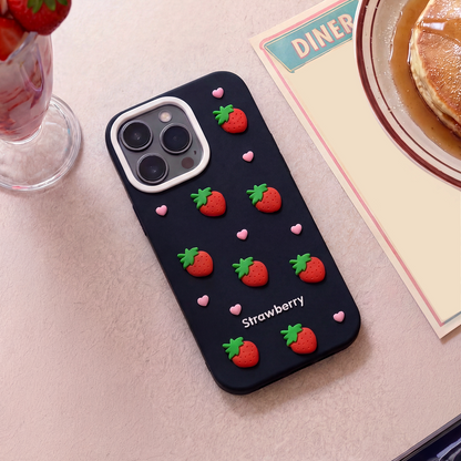 Pouzdro pro Apple iPhone 17 / 16, OEM, Strawberry, Černé