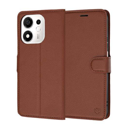 Pouzdro pro Honor 600 Smart, Techsuit, kožené folio, hnědé