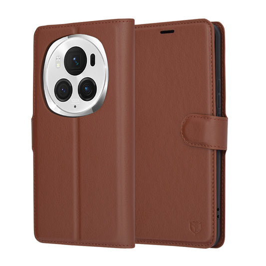 Pouzdro pro Honor Magic6 Pro, Techsuit, kožené folio, hnědé