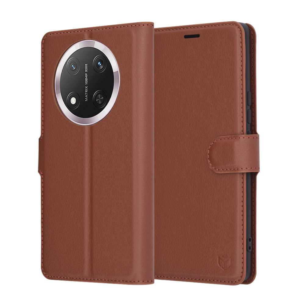 Pouzdro pro Honor X9c / Magic7 Lite, Techsuit, kožené folio, hnědé