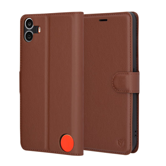 Pouzdro pro Nothing CMF Phone 1, Techsuit, kožené folio, hnědé