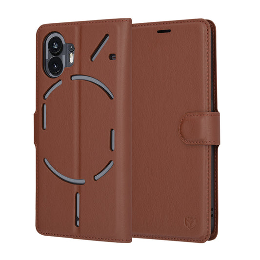 Pouzdro pro Nothing Phone (2), Techsuit, kožené folio, hnědé