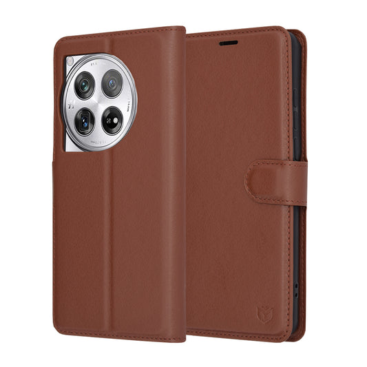 Pouzdro pro OnePlus 12, Techsuit, kožené folio, hnědé