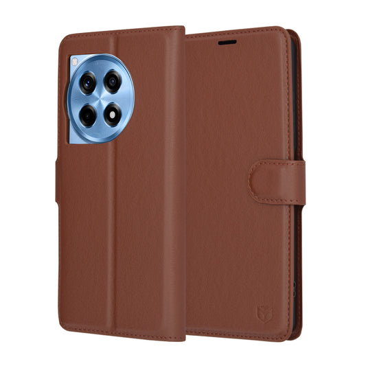 Pouzdro pro OnePlus 12R, Techsuit, kožené folio, hnědé