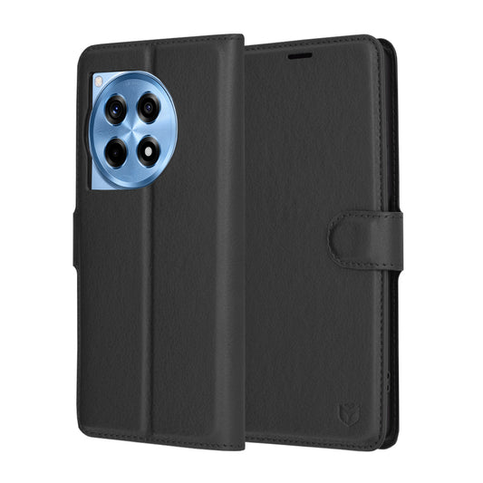 Pouzdro pro OnePlus 12R, Techsuit, kožené folio, černé