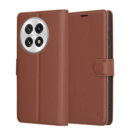 Pouzdro pro OnePlus 13, Techsuit, kožené folio, hnědé