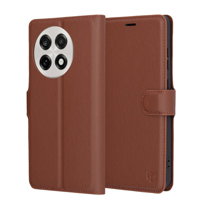 Pouzdro pro OnePlus 13R, Techsuit, kožené folio, hnědé