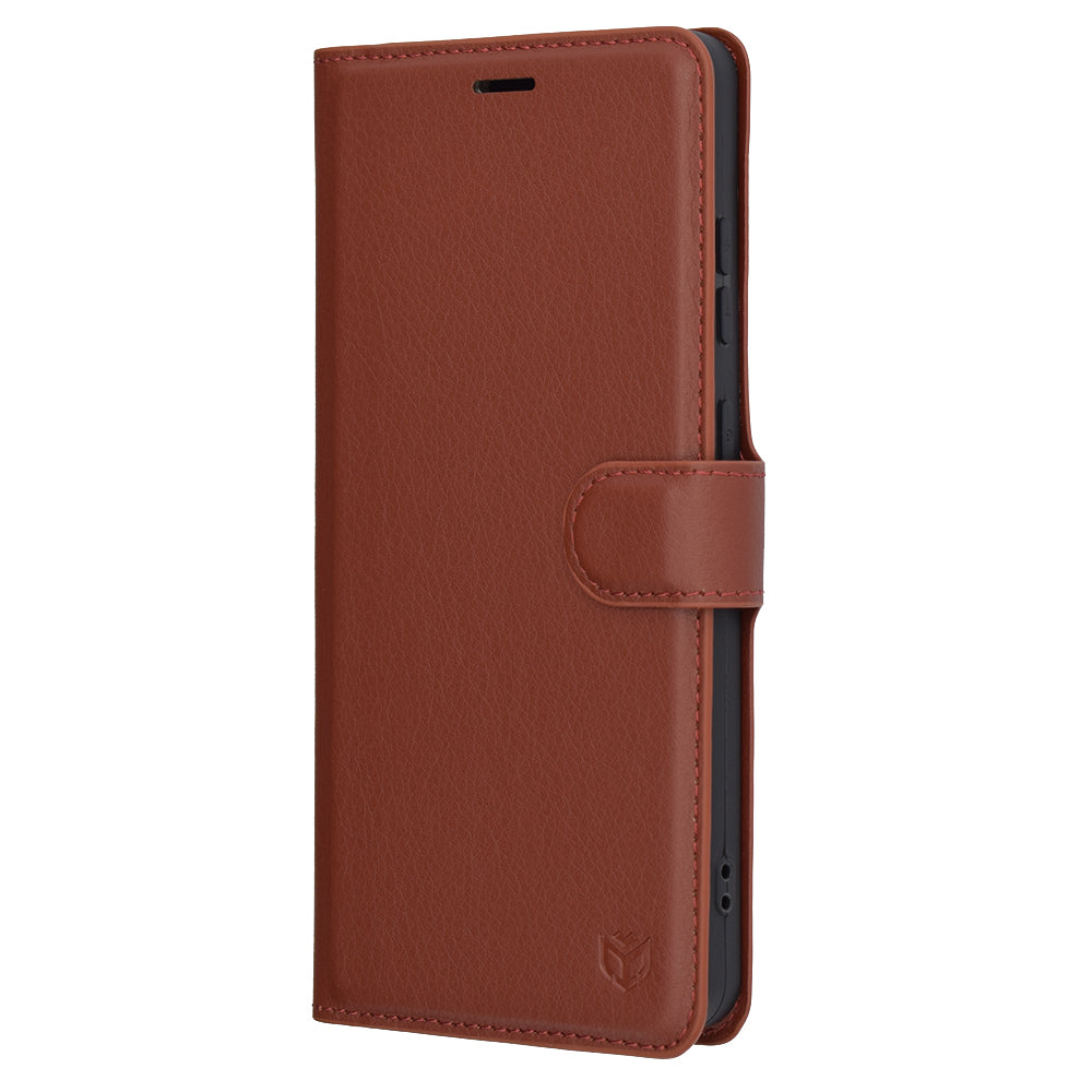Pouzdro pro OnePlus 13R, Techsuit, kožené folio, hnědé