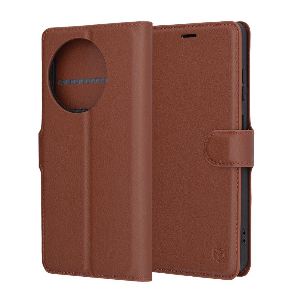 Pouzdro pro OnePlus 13R, Techsuit, kožené folio, hnědé