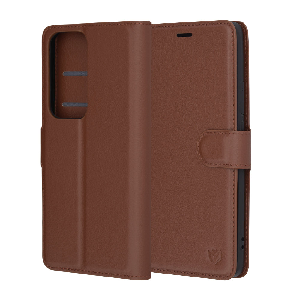Pouzdro pro Oppo Reno12, Techsuit, kožené folio, hnědé
