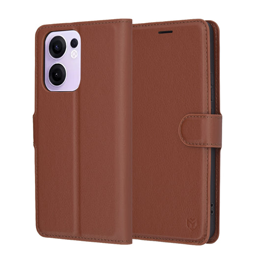 Pouzdro pro Oppo Reno13 FS 5G / Reno13 F 4G / Reno13 F, Techsuit, kožené folio, hnědé