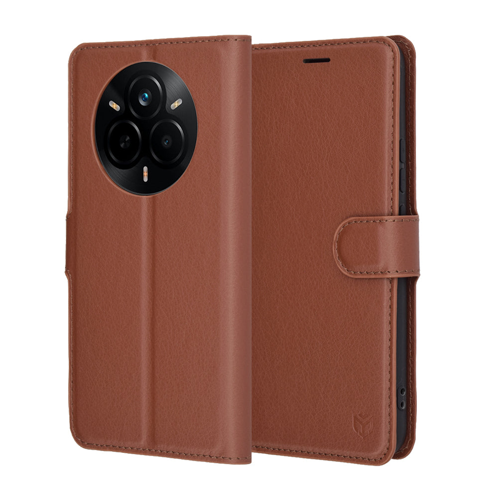 Pouzdro pro Realme 14 Pro, Techsuit, kožené folio, hnědé