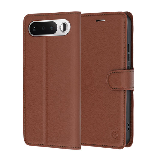 Pouzdro pro Realme 16, Techsuit, kožené folio, hnědé