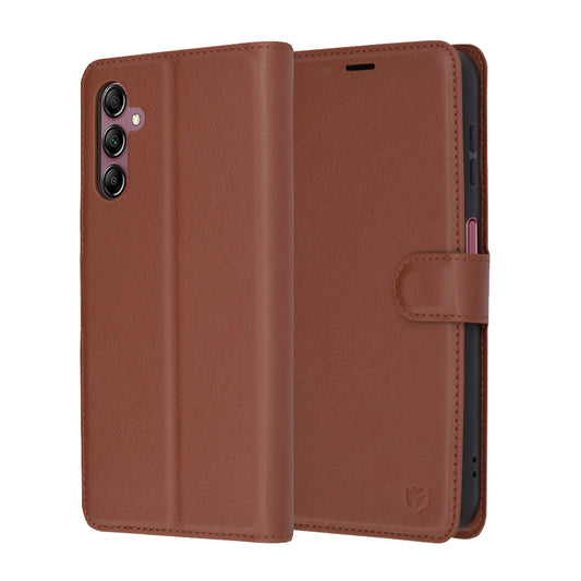 Pouzdro pro Samsung Galaxy A14 A145 / A14 5G A146, Techsuit, kožené folio, hnědé