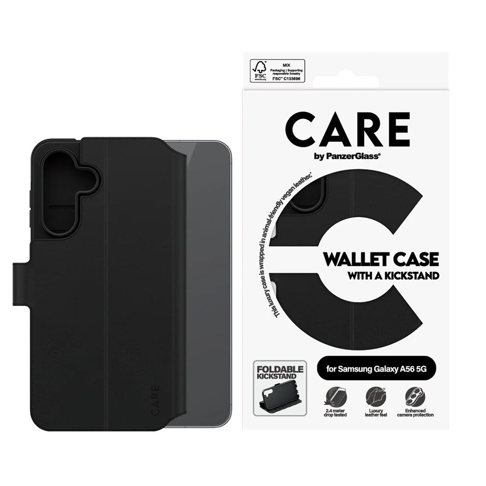 Pouzdro pro Samsung Galaxy A56 A566, PanzerGlass, Care Feature Kickstand Wallet, Černá