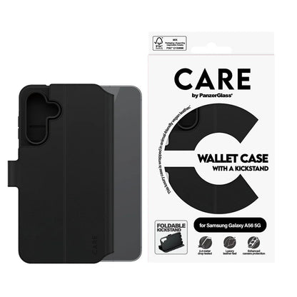 Pouzdro pro Samsung Galaxy A56 A566, PanzerGlass, Care Feature Kickstand Wallet, Černá
