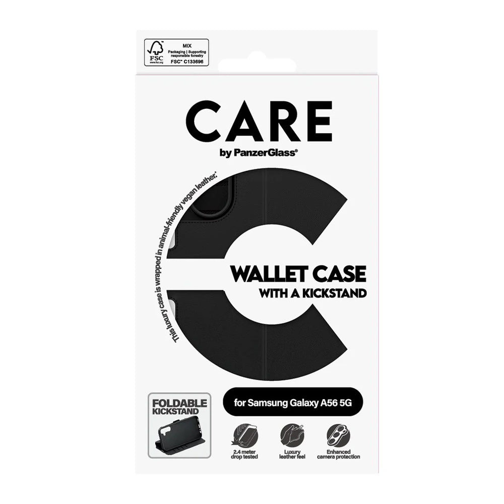 Pouzdro pro Samsung Galaxy A56 A566, PanzerGlass, Care Feature Kickstand Wallet, Černá