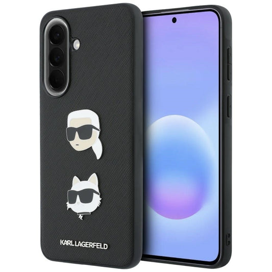 Pouzdro pro Samsung Galaxy A57 5G, Karl Lagerfeld, Grained Karl & Choupette's Heads Pins and Logo, černé