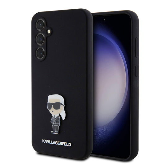 Pouzdro pro Samsung Galaxy S23 FE S711, Karl Lagerfeld, Silicone Ikonik Karl Metal, Černá