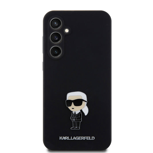 Pouzdro pro Samsung Galaxy S23 FE S711, Karl Lagerfeld, Silicone Ikonik Karl Metal, Černá
