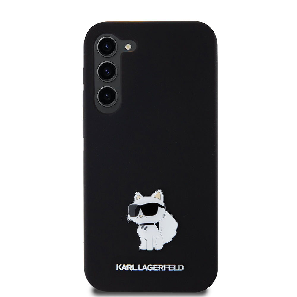 Pouzdro pro Samsung Galaxy S23+ S916, Karl Lagerfeld, Silicone Choupette Metal, Černá