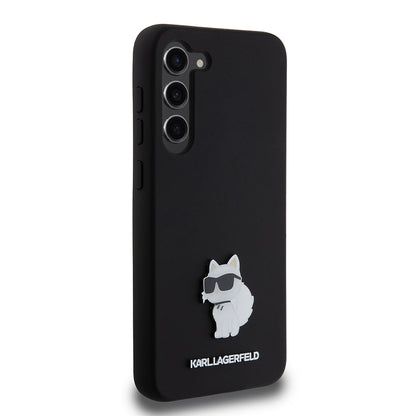 Pouzdro pro Samsung Galaxy S23+ S916, Karl Lagerfeld, Silicone Choupette Metal, Černá