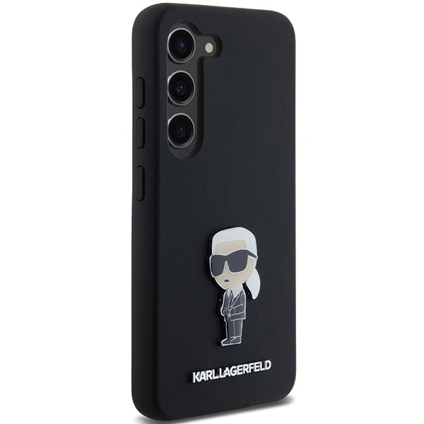 Pouzdro pro Samsung Galaxy S23+ S916, Karl Lagerfeld, Silicone Ikonik Karl Metal, Černá