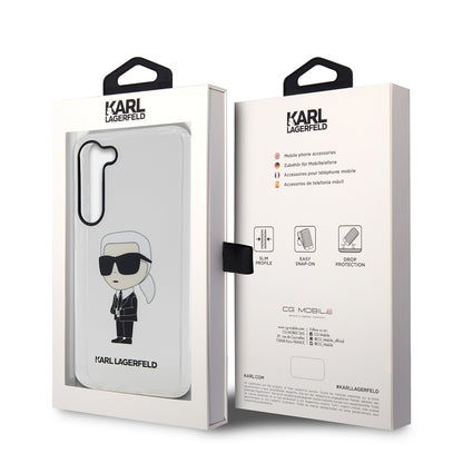 Pouzdro pro Samsung Galaxy S23 S911, Karl Lagerfeld, Ikonik Karl, Průhledné