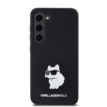 Pouzdro pro Samsung Galaxy S23 S911, Karl Lagerfeld, Silicone Choupette Metal, Černá.