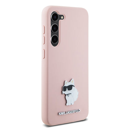 Pouzdro pro Samsung Galaxy S23 S911, Karl Lagerfeld, Silicone Choupette Metal, Růžová