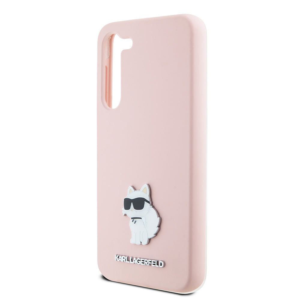 Pouzdro pro Samsung Galaxy S23 S911, Karl Lagerfeld, Silicone Choupette Metal, Růžová