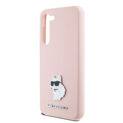 Pouzdro pro Samsung Galaxy S23 S911, Karl Lagerfeld, Silicone Choupette Metal, Růžová