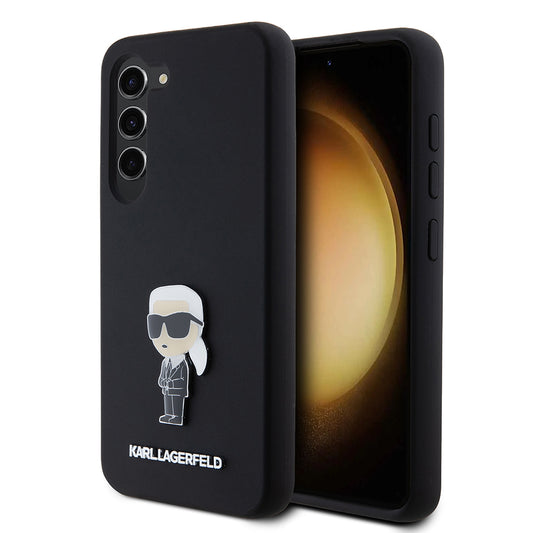 Pouzdro pro Samsung Galaxy S23 S911, Karl Lagerfeld, Silicone Ikonik Karl Metal, Černá