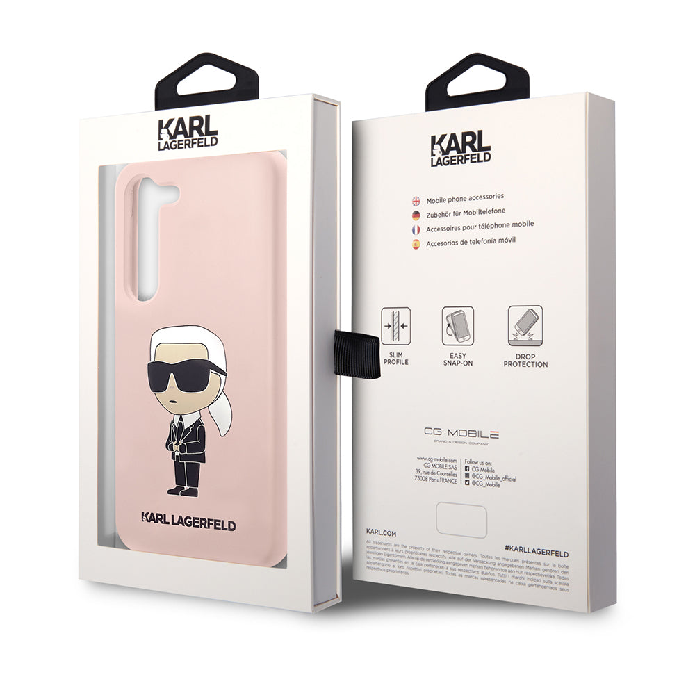 Pouzdro pro Samsung Galaxy S23 S911, Karl Lagerfeld, Silicone Ikonik Karl, Růžové