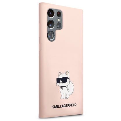 Pouzdro pro Samsung Galaxy S23 Ultra S918, Karl Lagerfeld, Silicone Choupette, Růžové