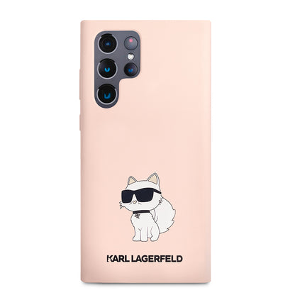 Pouzdro pro Samsung Galaxy S23 Ultra S918, Karl Lagerfeld, Silicone Choupette, Růžové