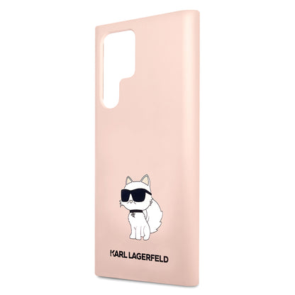 Pouzdro pro Samsung Galaxy S23 Ultra S918, Karl Lagerfeld, Silicone Choupette, Růžové