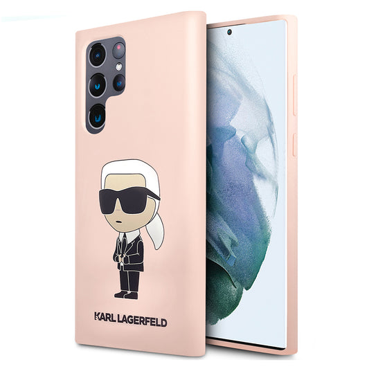 Pouzdro pro Samsung Galaxy S23 Ultra S918, Karl Lagerfeld, Silicone Ikonik Karl, Růžové