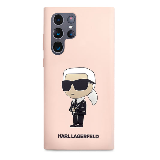 Pouzdro pro Samsung Galaxy S23 Ultra S918, Karl Lagerfeld, Silicone Ikonik Karl, Růžové