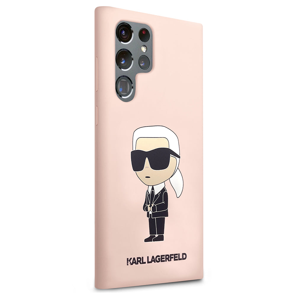 Pouzdro pro Samsung Galaxy S23 Ultra S918, Karl Lagerfeld, Silicone Ikonik Karl, Růžové