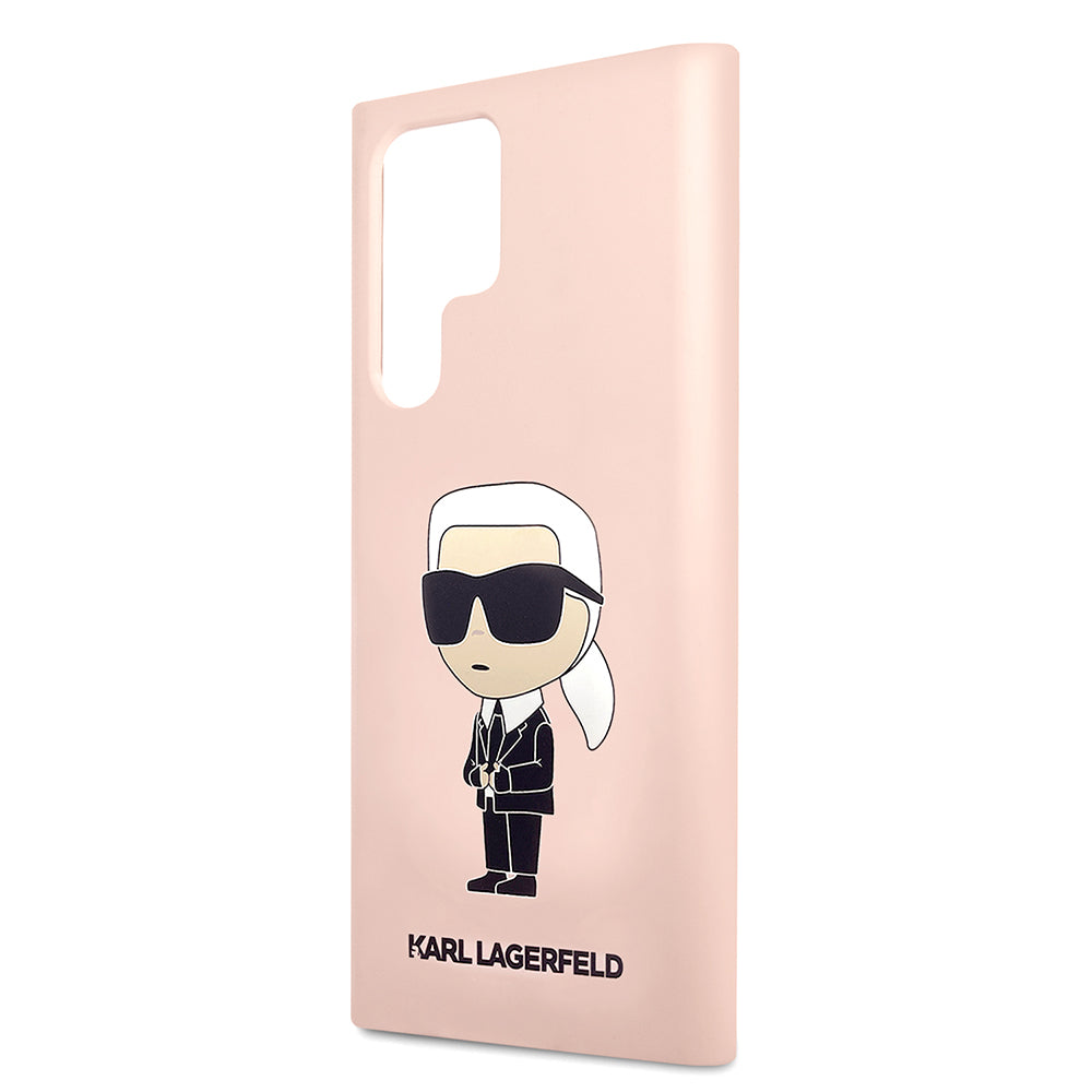 Pouzdro pro Samsung Galaxy S23 Ultra S918, Karl Lagerfeld, Silicone Ikonik Karl, Růžové