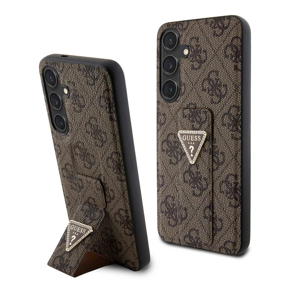 Pouzdro pro Samsung Galaxy S24+ S926, Guess, Grip Stand 4G Triangle Strass, Hnědá