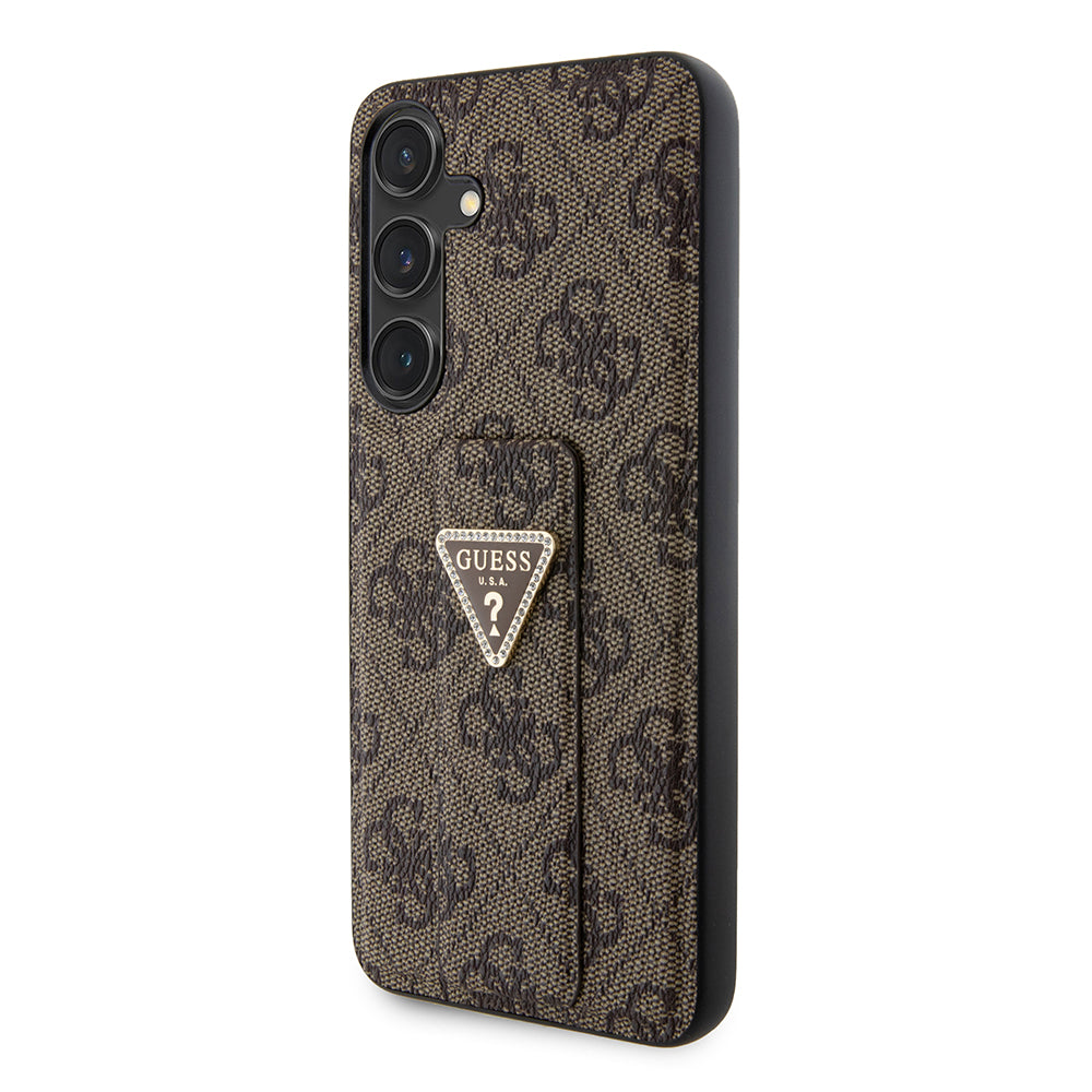 Pouzdro pro Samsung Galaxy S24+ S926, Guess, Grip Stand 4G Triangle Strass, Hnědá