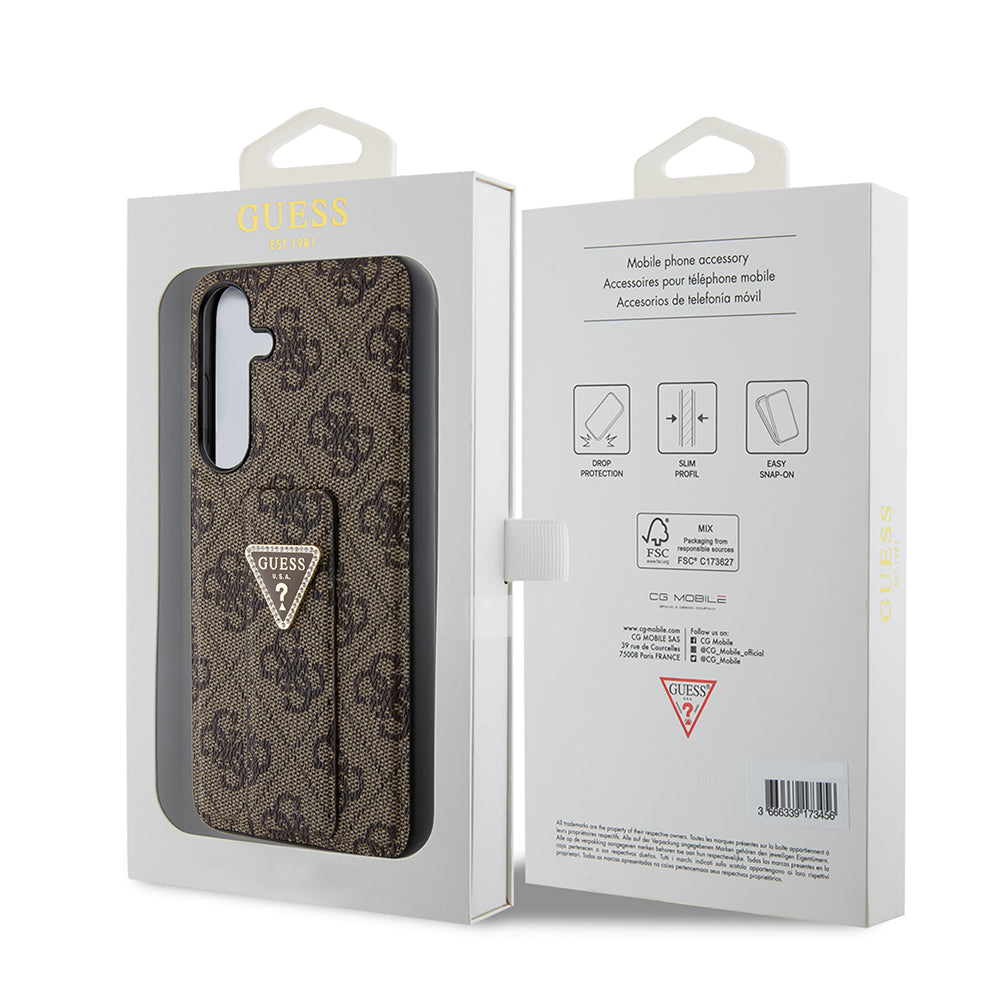 Pouzdro pro Samsung Galaxy S24+ S926, Guess, Grip Stand 4G Triangle Strass, Hnědá